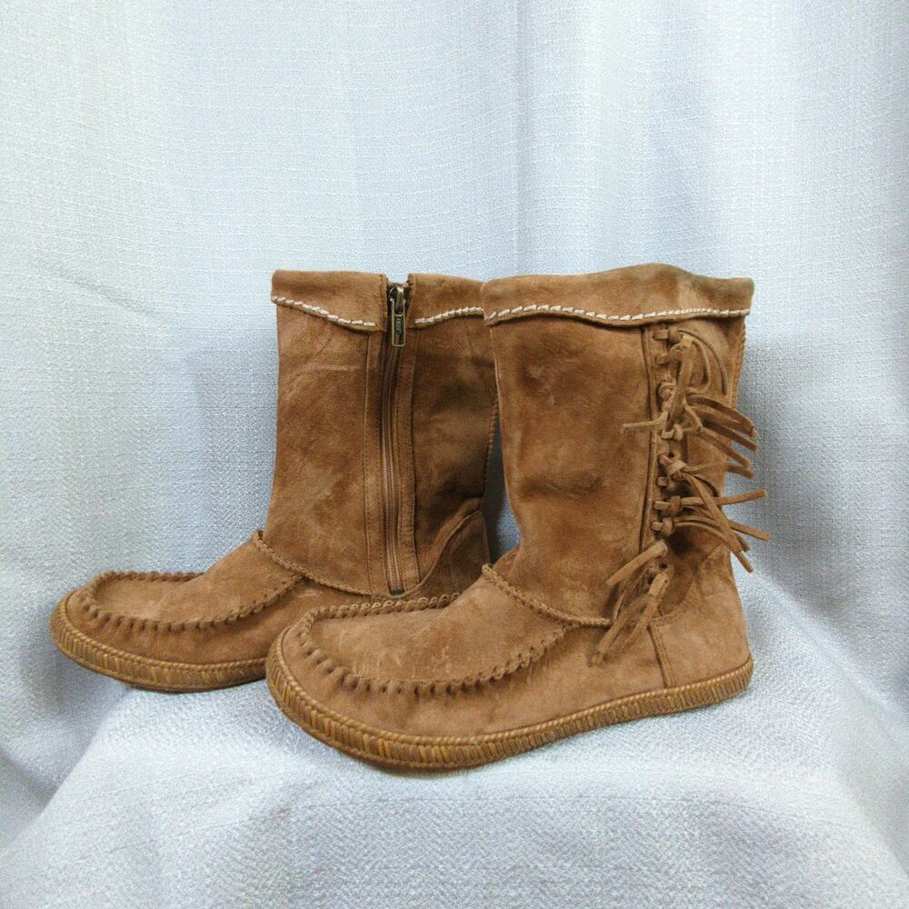 UGG Chestnut Suede Fringe Mid-Calf Boots